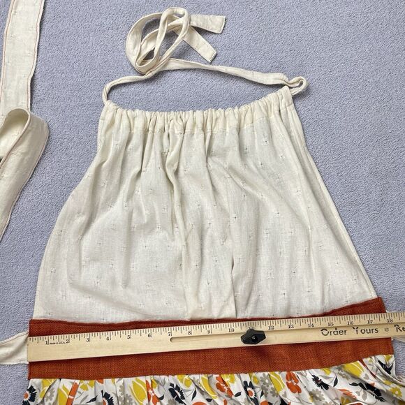 Full Apron Burnt Orange Burlap Pockets Floral Print Halter Smock Retro Inspired - Picture 13 of 15